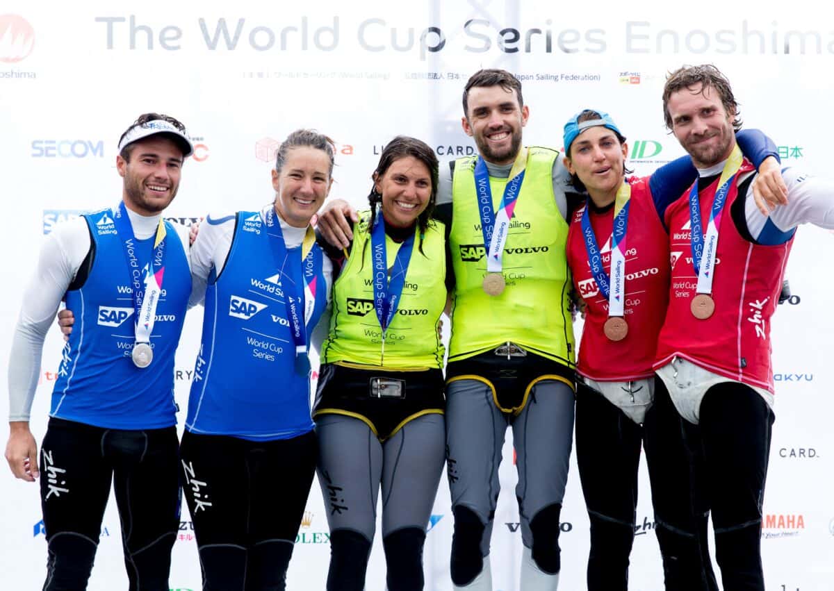 Five of ten podiums were completed on Saturday after the first day of Medal Races at the World Cup Series event in Enoshima